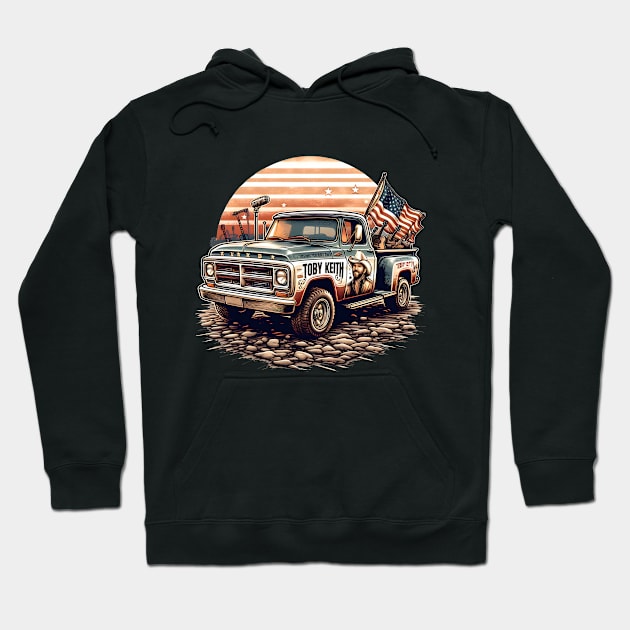 Vintage pickup truck adorned with Toby Keith Hoodie by StyleTops